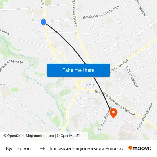 Вул. Новосінна to Поліський Національний Університет map