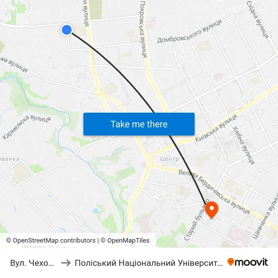 Вул. Чехова to Поліський Національний Університет map