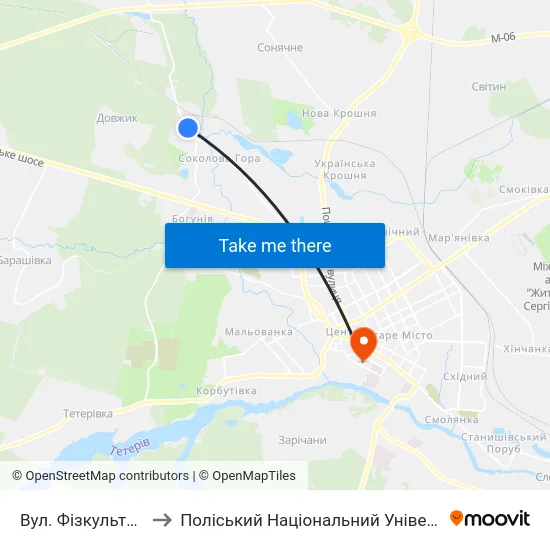 Вул. Фізкультурна to Поліський Національний Університет map