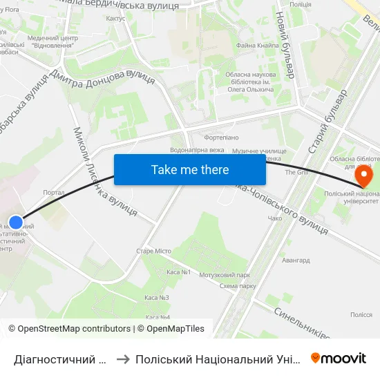 Діагностичний Центр to Поліський Національний Університет map