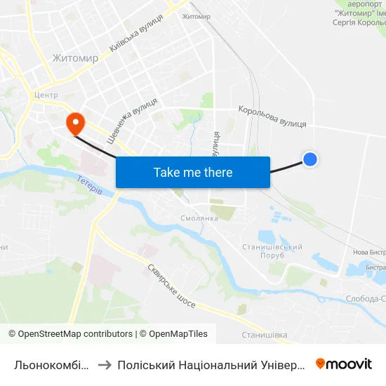 Льонокомбінат to Поліський Національний Університет map
