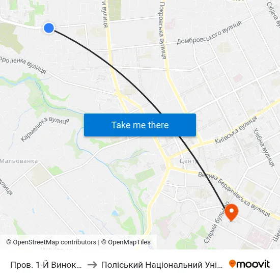 Пров. 1-Й Винокурний to Поліський Національний Університет map