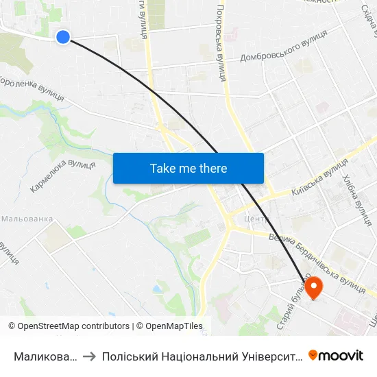 Маликова 6 to Поліський Національний Університет map