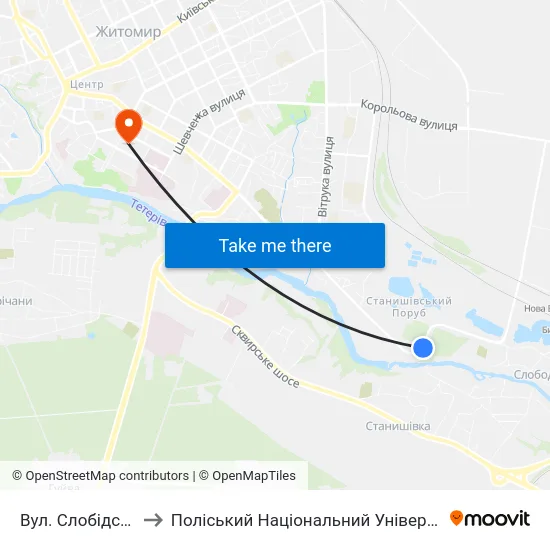 Вул. Слобідська to Поліський Національний Університет map