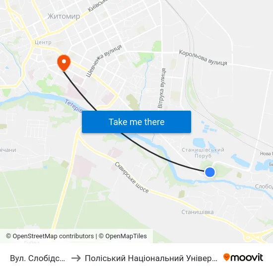 Вул. Слобідська to Поліський Національний Університет map