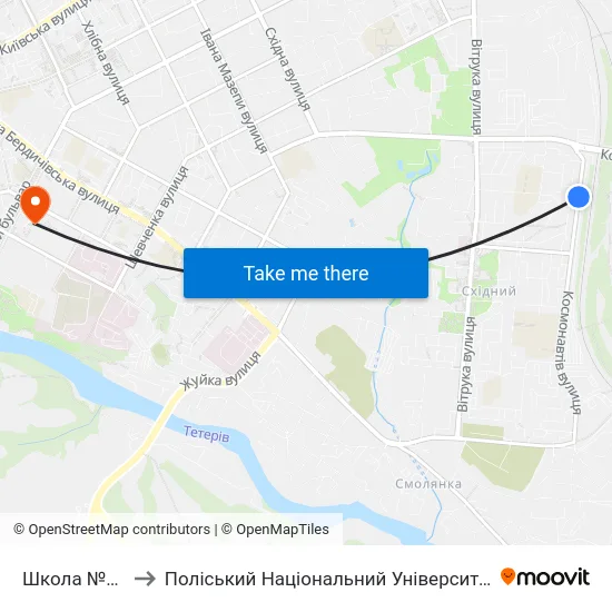 Школа №30 to Поліський Національний Університет map