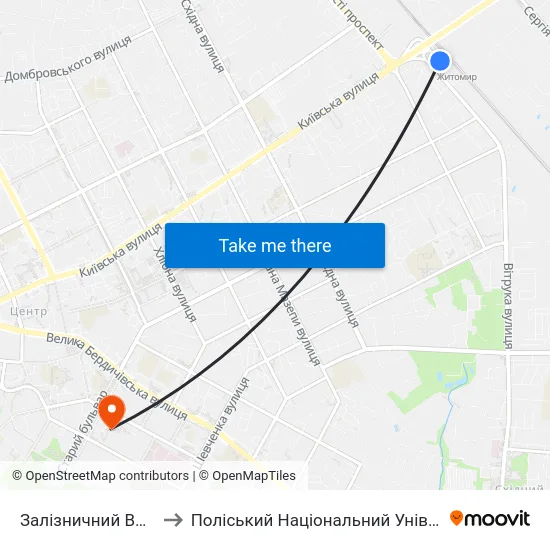 Залізничний Вокзал to Поліський Національний Університет map