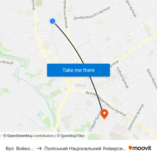 Вул. Войкова to Поліський Національний Університет map