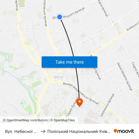 Вул. Небесної Сотні to Поліський Національний Університет map