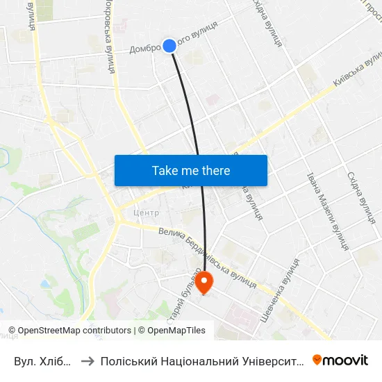 Вул. Хлібна to Поліський Національний Університет map