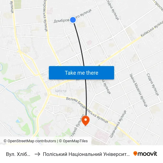 Вул. Хлібна to Поліський Національний Університет map