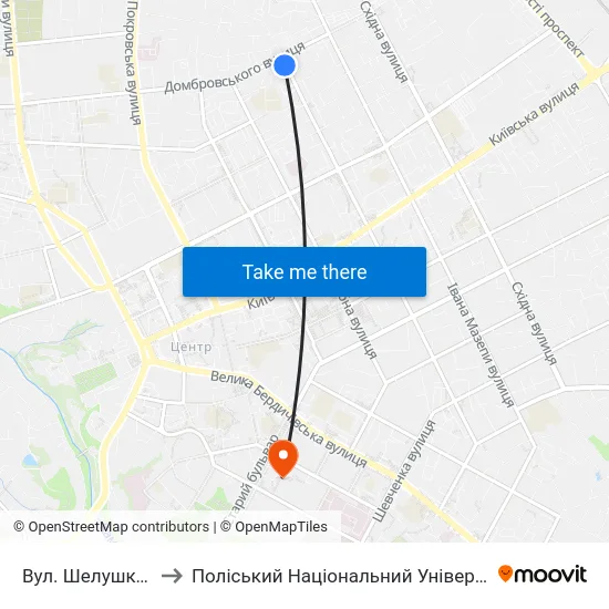 Вул. Шелушкова to Поліський Національний Університет map