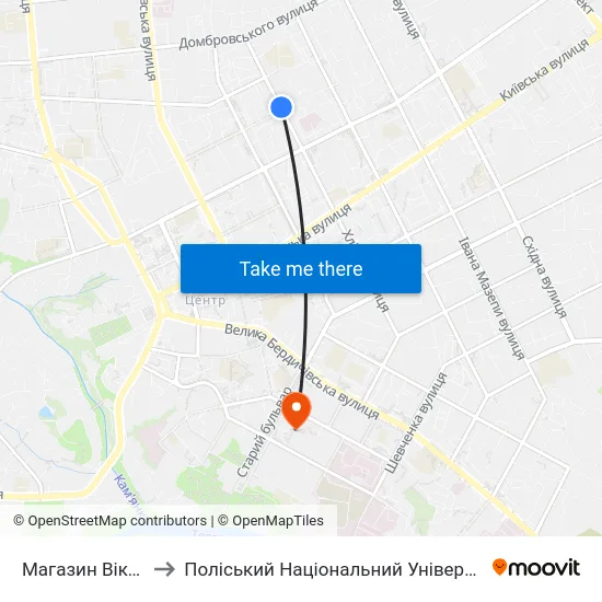 Магазин Віктор to Поліський Національний Університет map