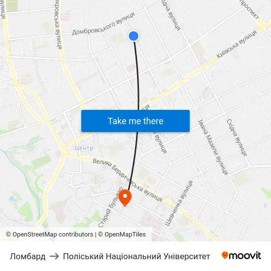 Ломбард to Поліський Національний Університет map