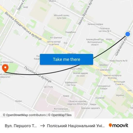 Вул. Першого Травня to Поліський Національний Університет map