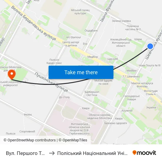 Вул. Першого Травня to Поліський Національний Університет map