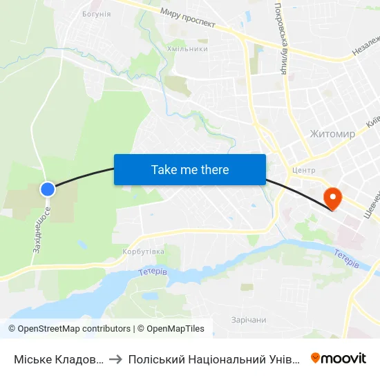 Міське Кладовище to Поліський Національний Університет map