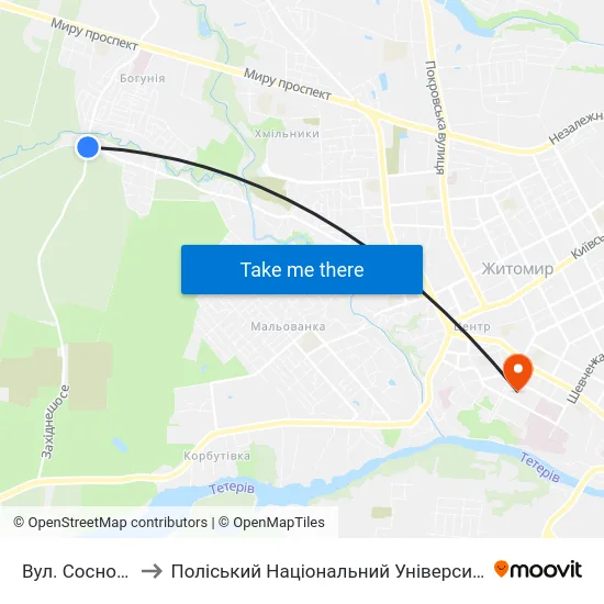 Вул. Соснова to Поліський Національний Університет map