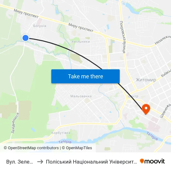 Вул. Зелена to Поліський Національний Університет map