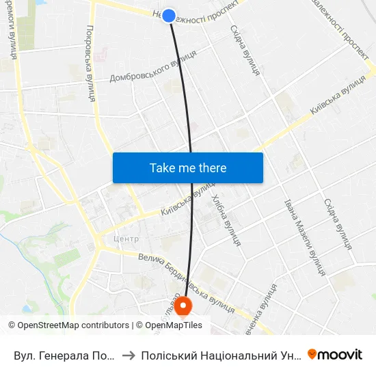Вул. Генерала Потапова to Поліський Національний Університет map