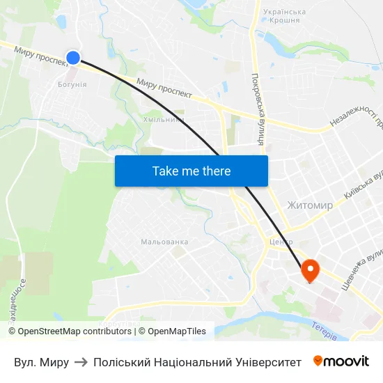 Вул. Миру to Поліський Національний Університет map