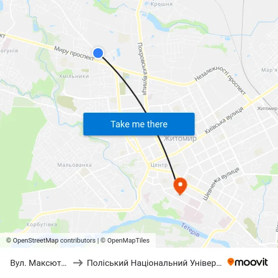 Вул. Максютова to Поліський Національний Університет map