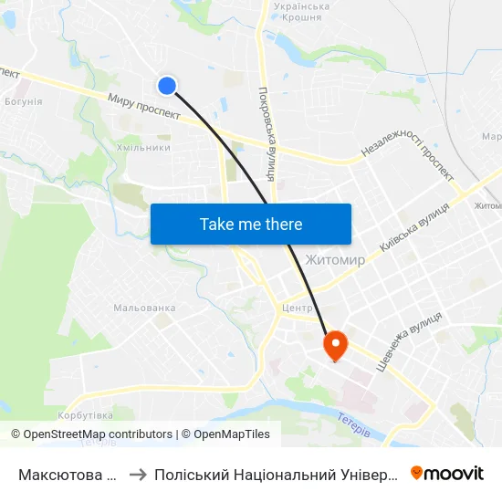 Максютова 27а to Поліський Національний Університет map
