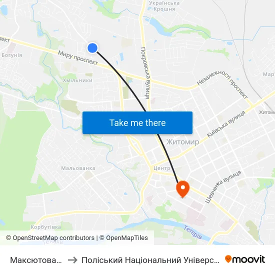 Максютова 18 to Поліський Національний Університет map
