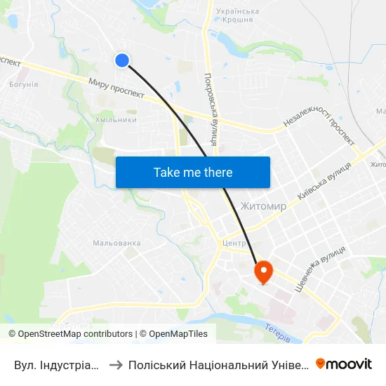 Вул. Індустріальна to Поліський Національний Університет map
