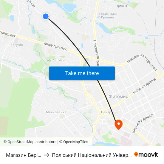 Магазин Берізка to Поліський Національний Університет map