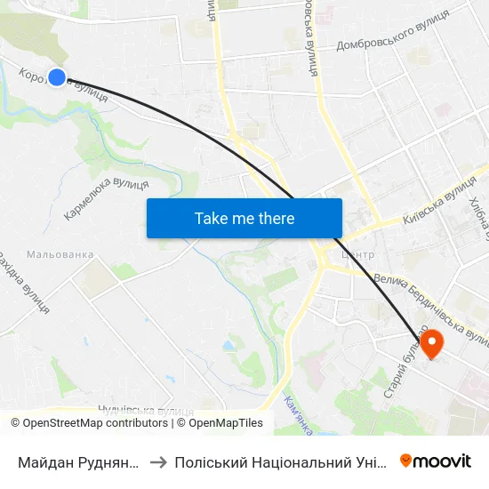 Майдан Руднянський to Поліський Національний Університет map