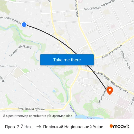 Пров. 2-Й Чехова to Поліський Національний Університет map