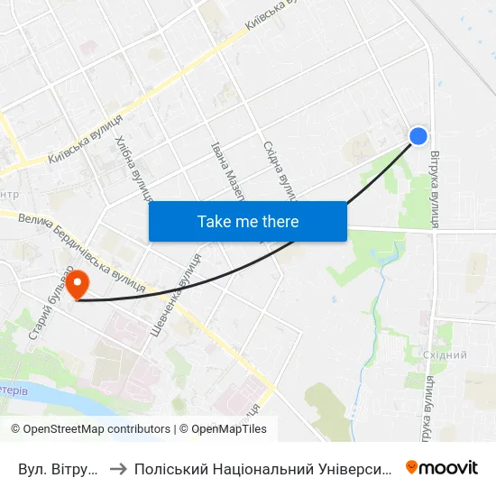 Вул. Вітрука to Поліський Національний Університет map