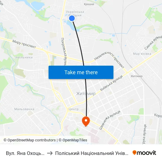 Вул. Яна Охоцького to Поліський Національний Університет map