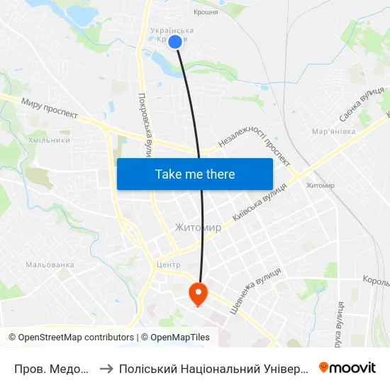 Пров. Медовий to Поліський Національний Університет map