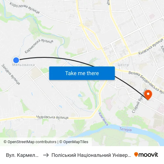 Вул. Кармелюка to Поліський Національний Університет map