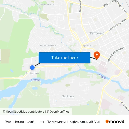 Вул. Чумацький Шлях to Поліський Національний Університет map