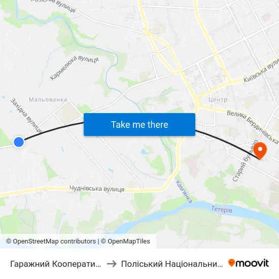Гаражний Кооператив Корбутівка to Поліський Національний Університет map