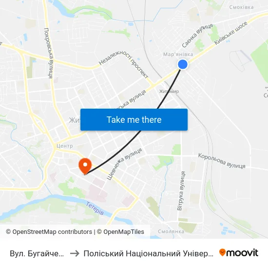 Вул. Бугайченка to Поліський Національний Університет map