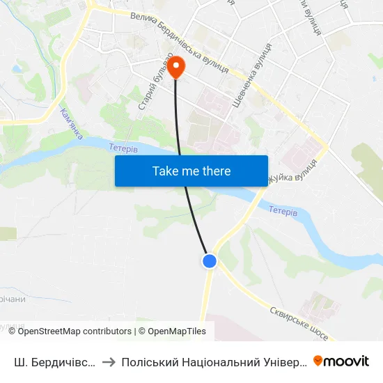 Ш. Бердичівське to Поліський Національний Університет map
