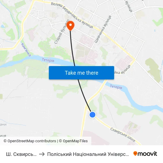 Ш. Сквирське to Поліський Національний Університет map