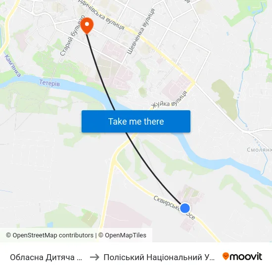 Обласна Дитяча Лікарня to Поліський Національний Університет map