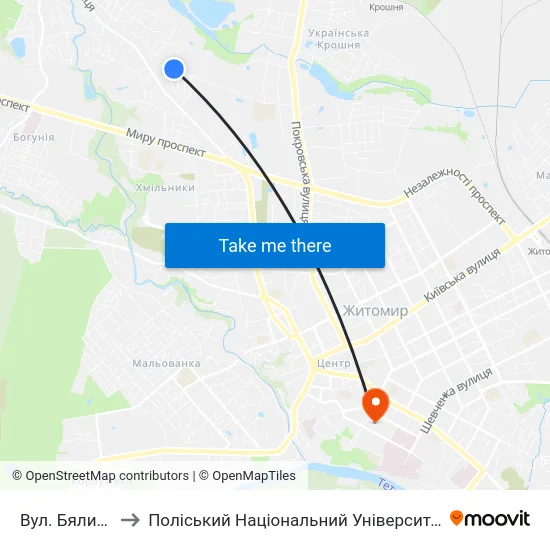 Вул. Бялика to Поліський Національний Університет map