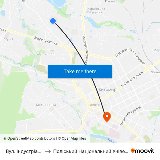 Вул. Індустріальна to Поліський Національний Університет map