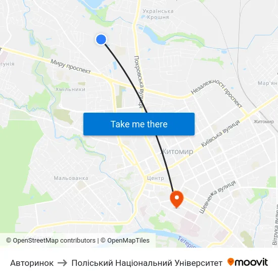 Авторинок to Поліський Національний Університет map