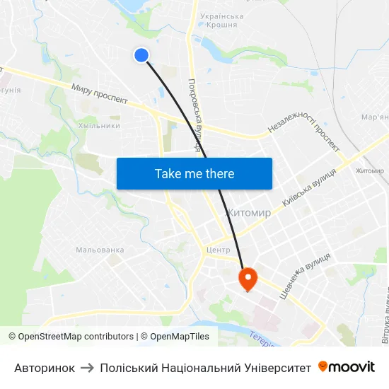 Авторинок to Поліський Національний Університет map