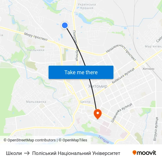 Школи to Поліський Національний Університет map