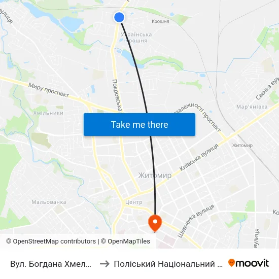 Вул. Богдана Хмельницького to Поліський Національний Університет map