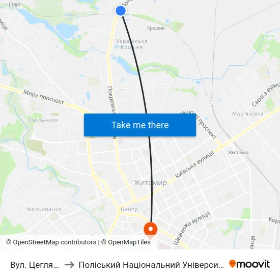 Вул. Цегляна to Поліський Національний Університет map