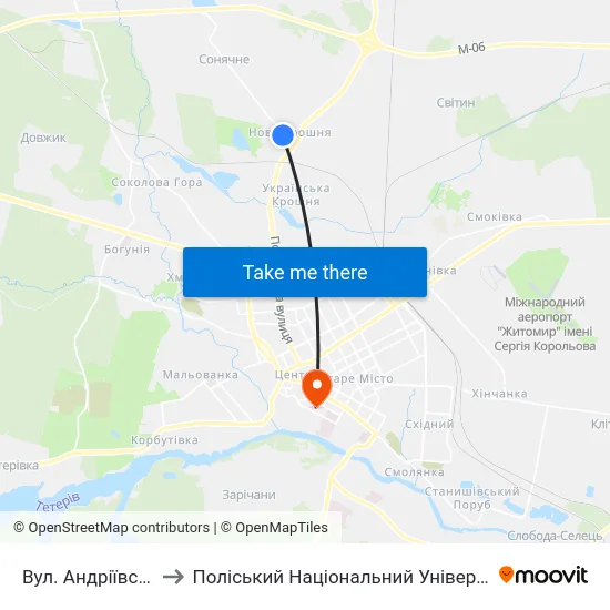 Вул. Андріївська to Поліський Національний Університет map